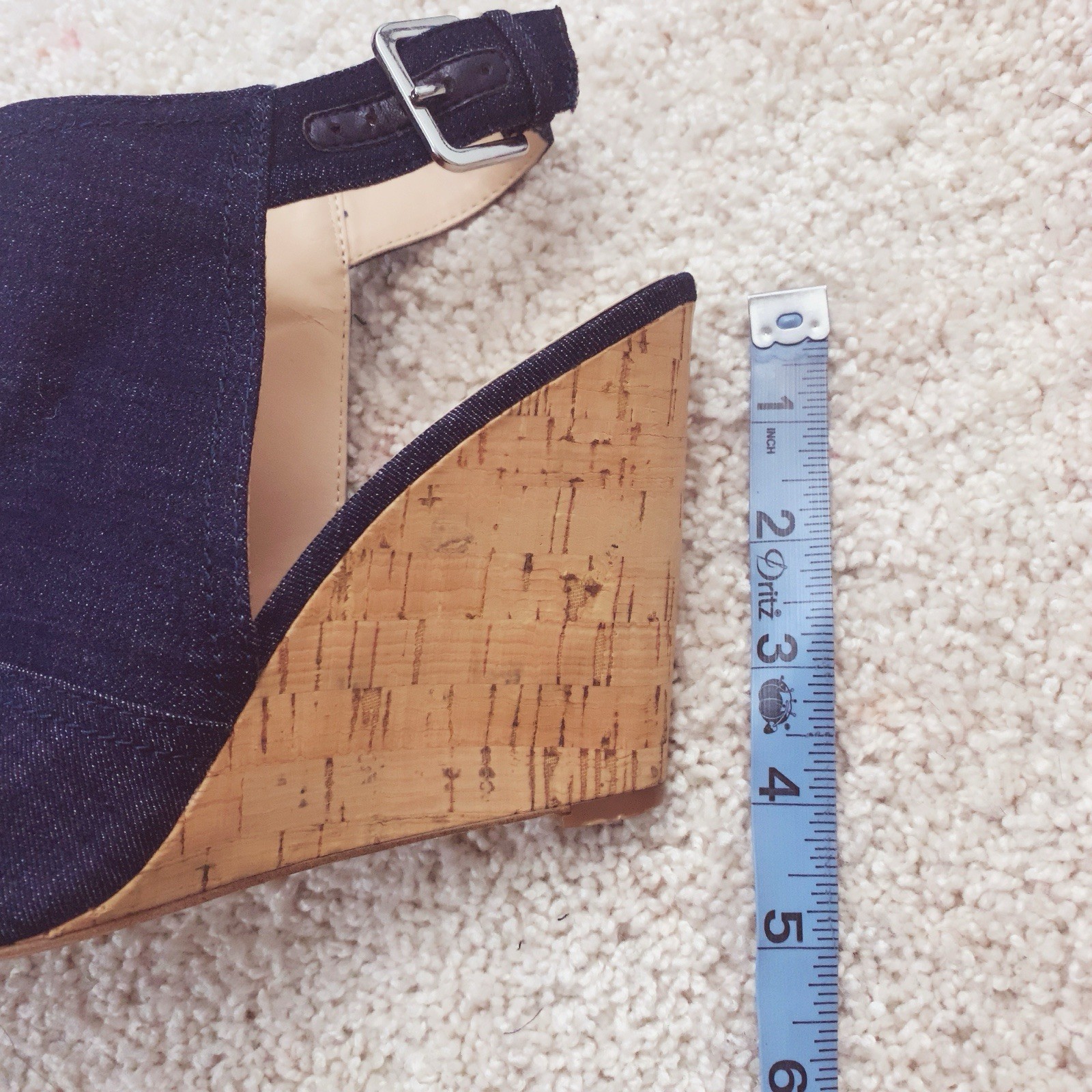 NINE WEST Dark Blue Denim Wedge Heels Shoes Size 7.5 M