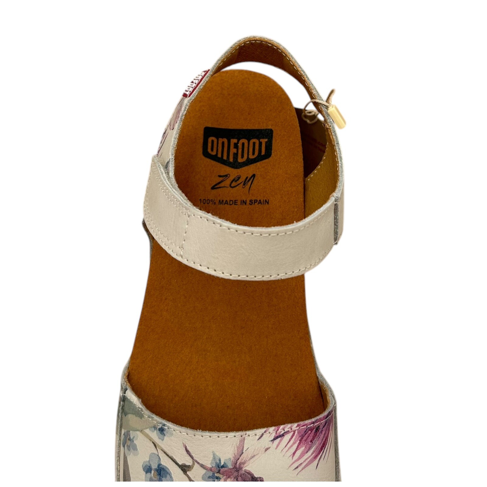 Onfoot Womens Open Toe Leather Sandals Size 8.5/40 Beige/Multicolor Floral Print