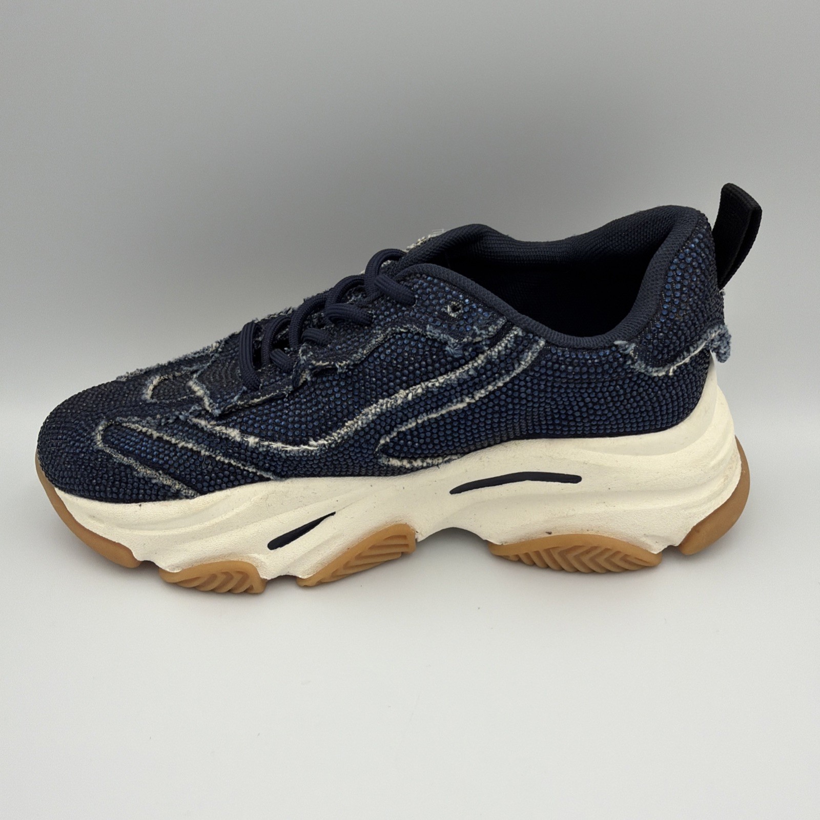 Steve Madden Designer Wmns Sz 8.5 M Permit Luxury Rhinestone Dark Blue Sneakers