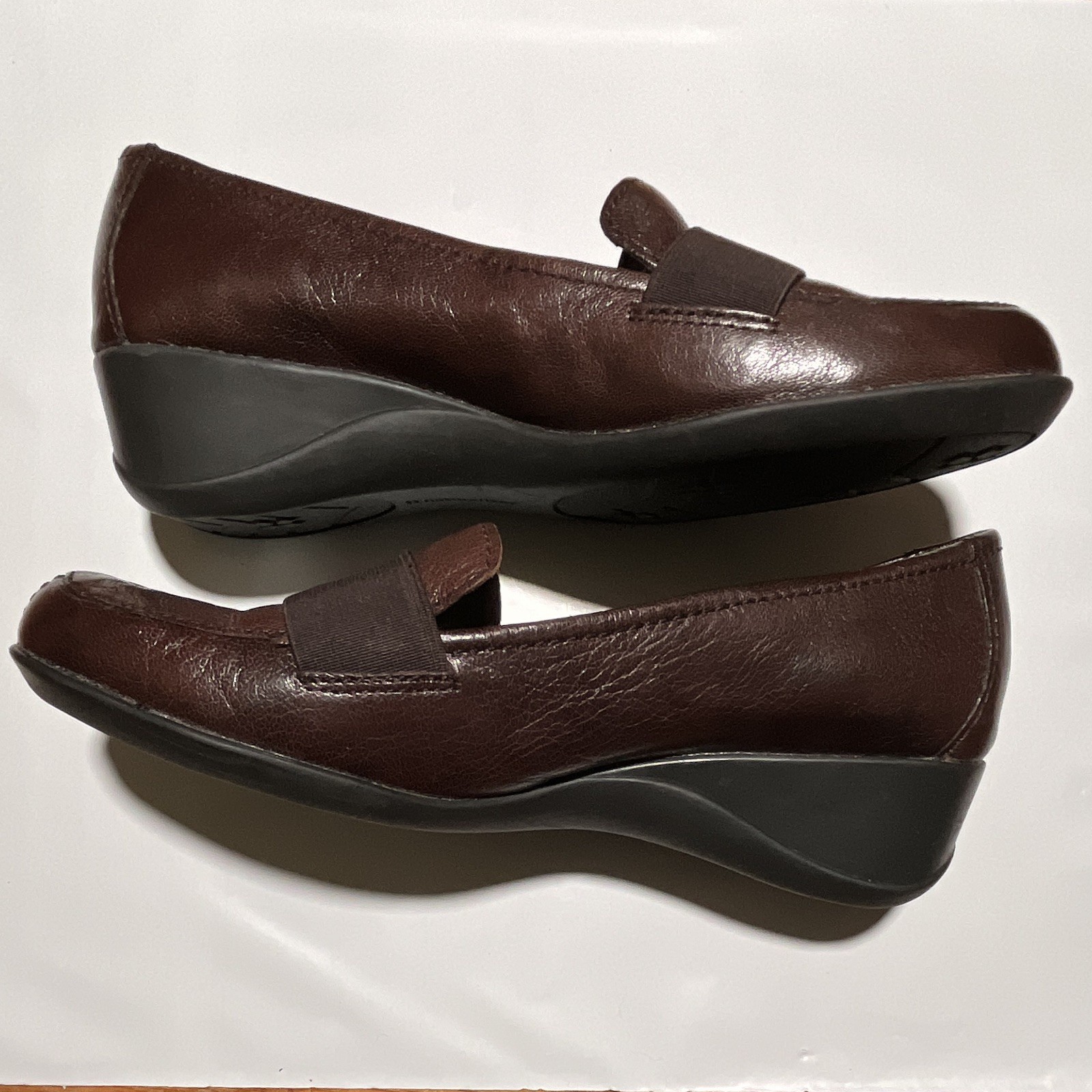 Naturalizer Ashlyn N5 Comfort Brown Leather Wedge Loafers Slip On 8W