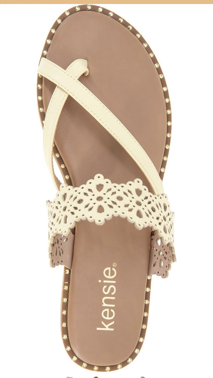 Kensie Women’s Slide Sandal Cut-Out Slip-On Open Toe Beige Synthetic US 6