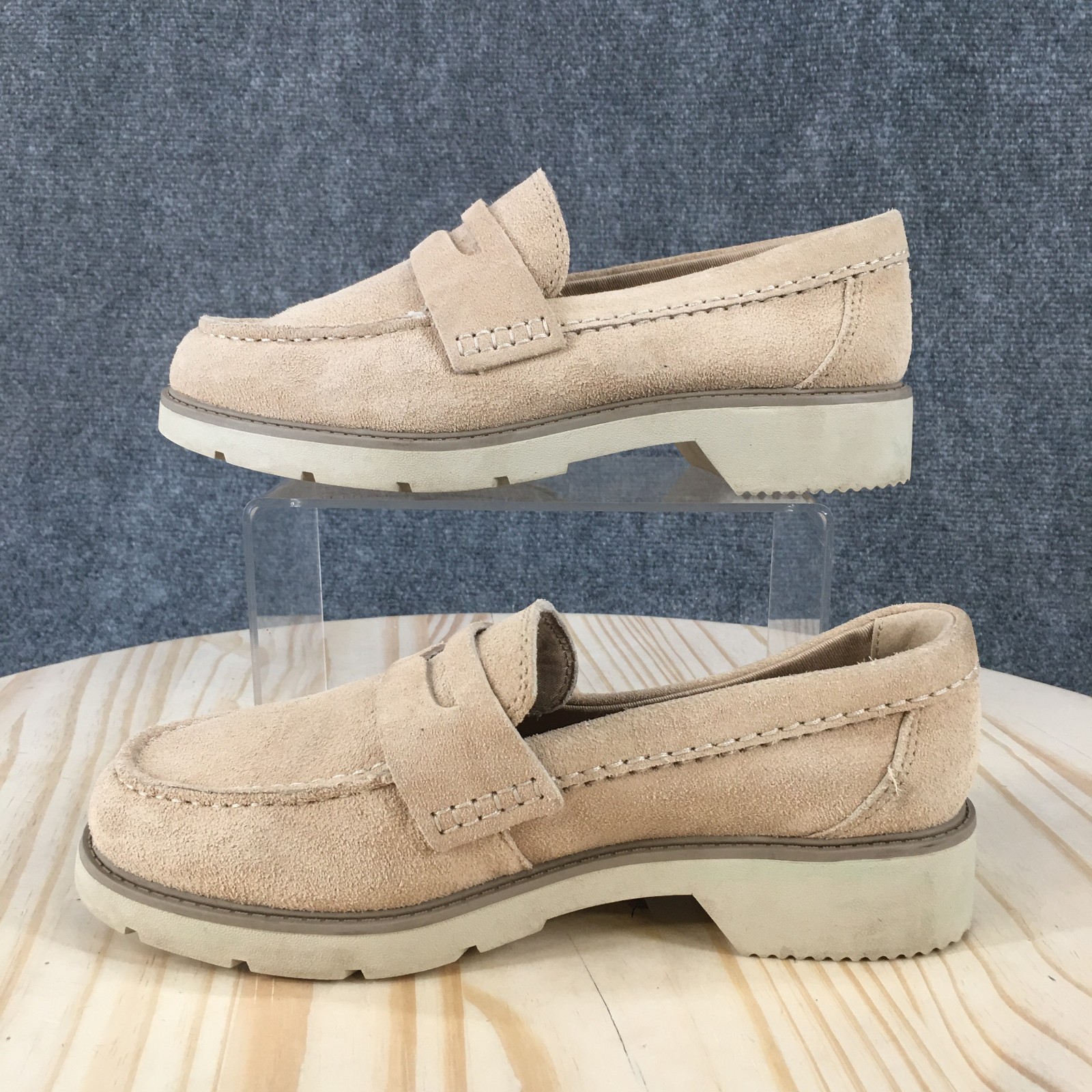 Sperry Shoes Womens 6.5 Wide Wells Penny Loafer Cream Leather Slip On STS89457