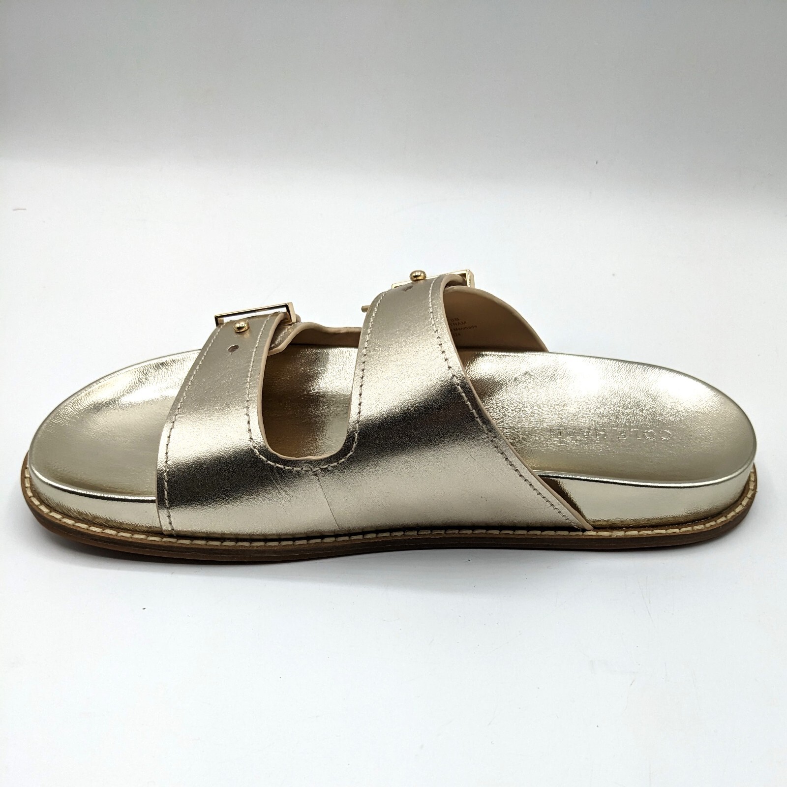 Cole Haan “Marisol” Women’s Leather Adjustable Double Banded Sandals – Soft Gold