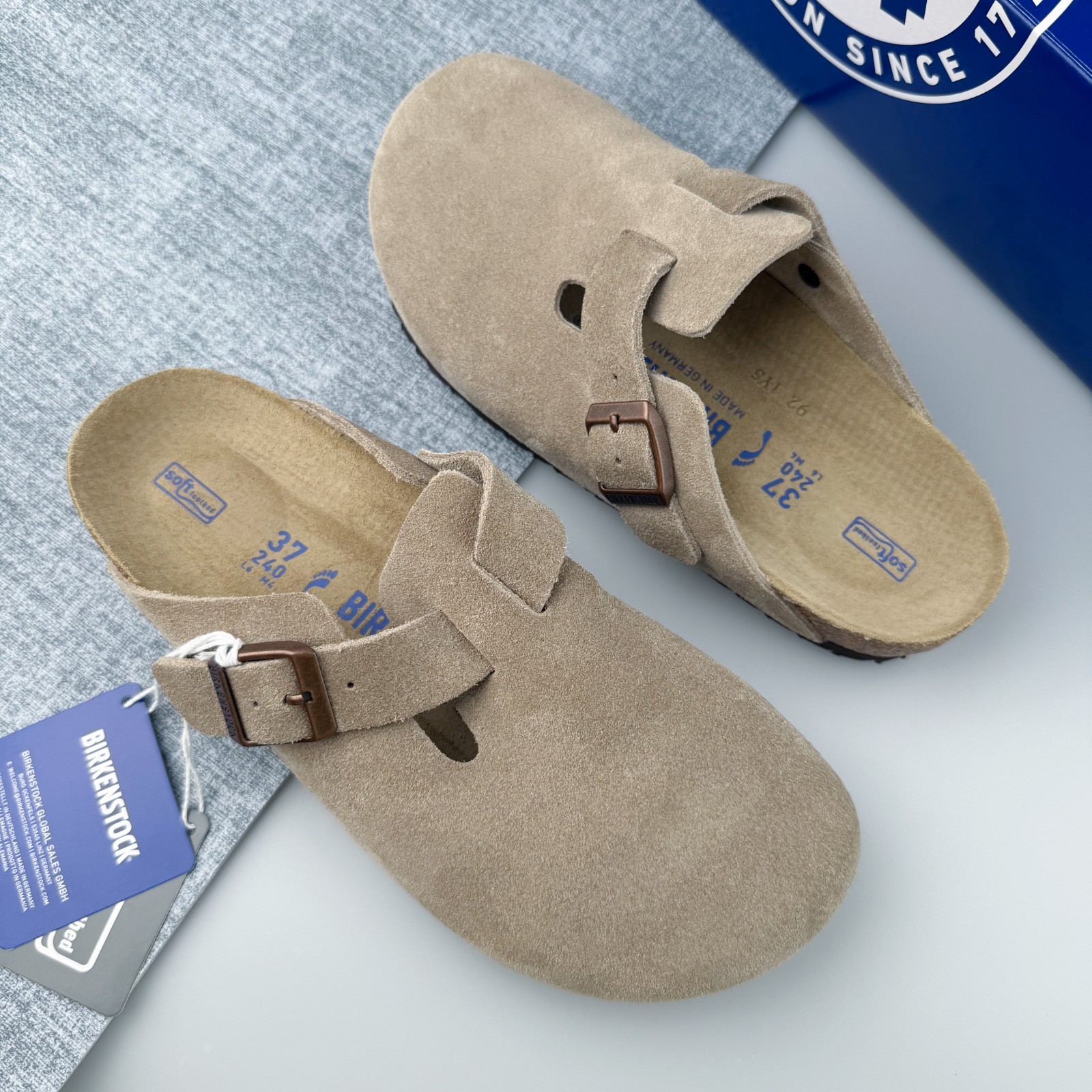 New Birkenstock Boston Taupe Suede Soft Footbed Unisex Flat Shoes Select Size