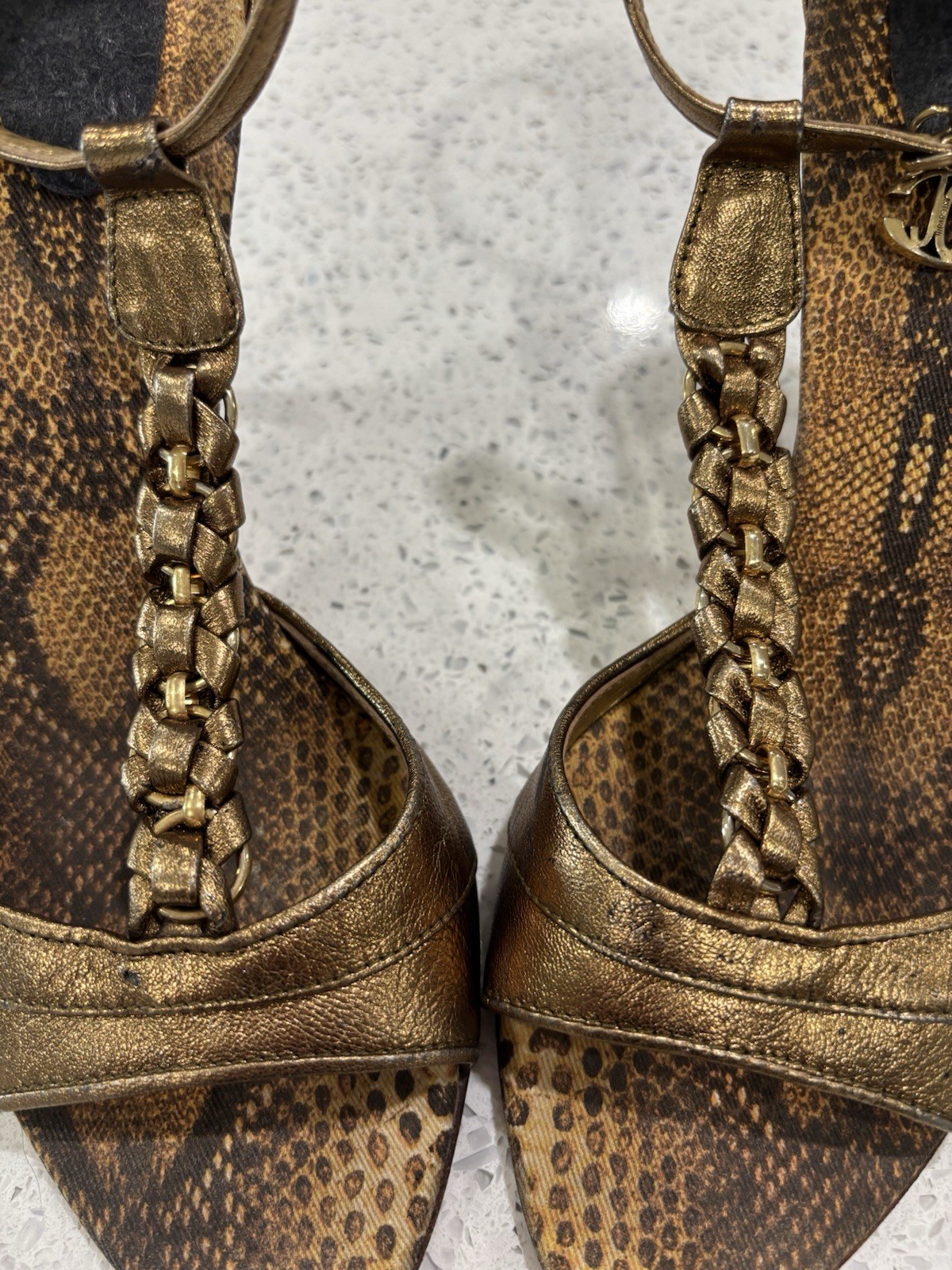 Roberto Cavalli-JustCavalli- Gold Leather Sandals- Size 37 1/2