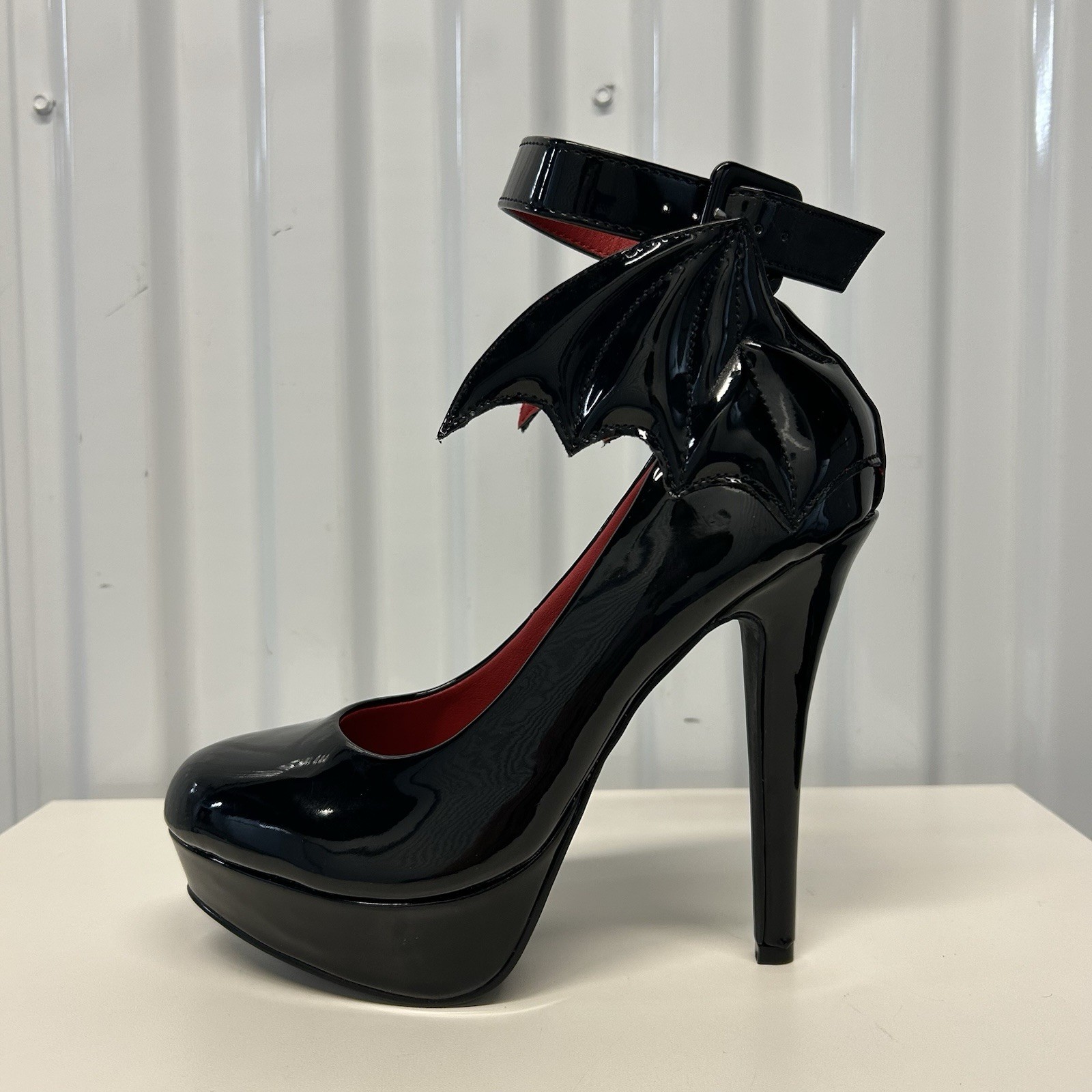 Killstar Cemetery Lane Black Bat Wing High Heels Faux Leather Women’s US Sz 5