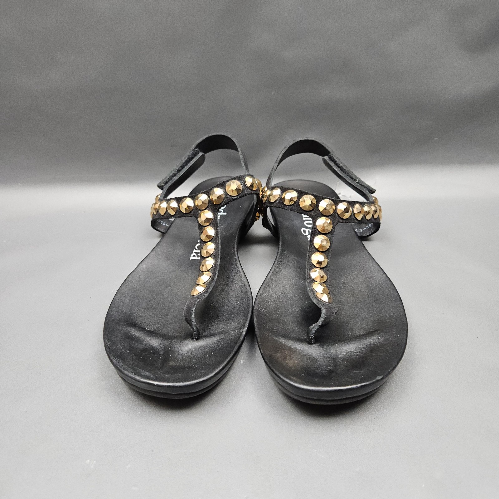 Pedro Garcia Judith Studded Thong Sandals Womens 6 EU 36 Black Suede Gold Studs
