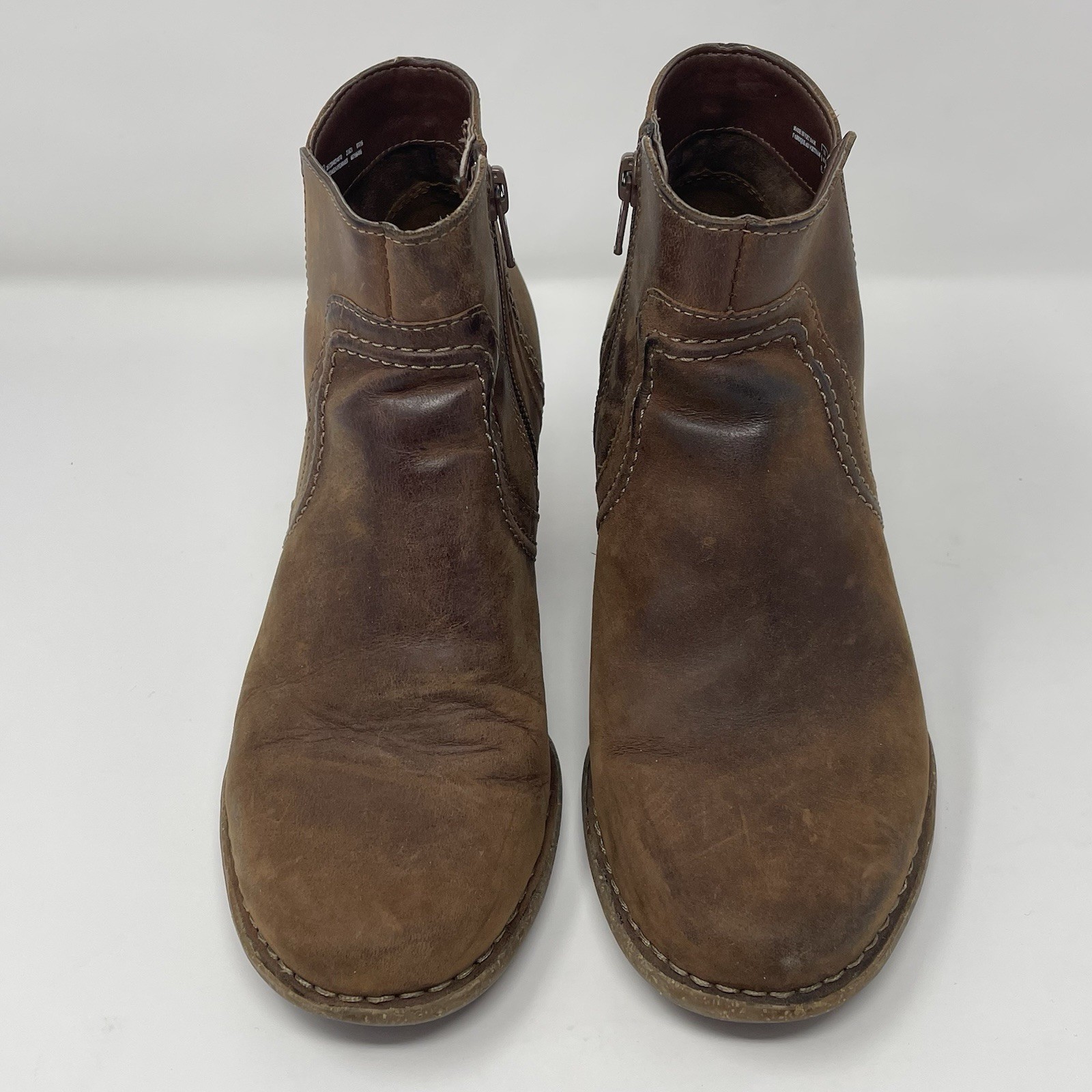 Clarks Artisan Carleta Paris Brown Leather Ankle Boots Side Zip Heel Women’s 7 M