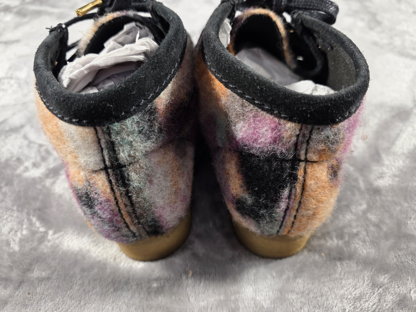 Clarks Wallabee Boot Womens 5.5 Black Wool Combination Chukkas Boots Colorful