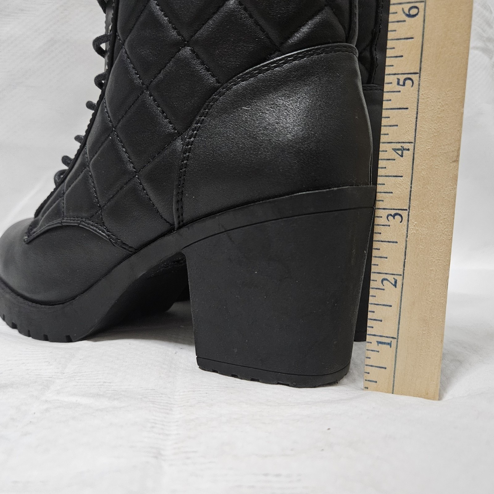 Zigisoho Combat Boots Women 9 Black Moritz Quilted Lace Up Side Zip Block Heel