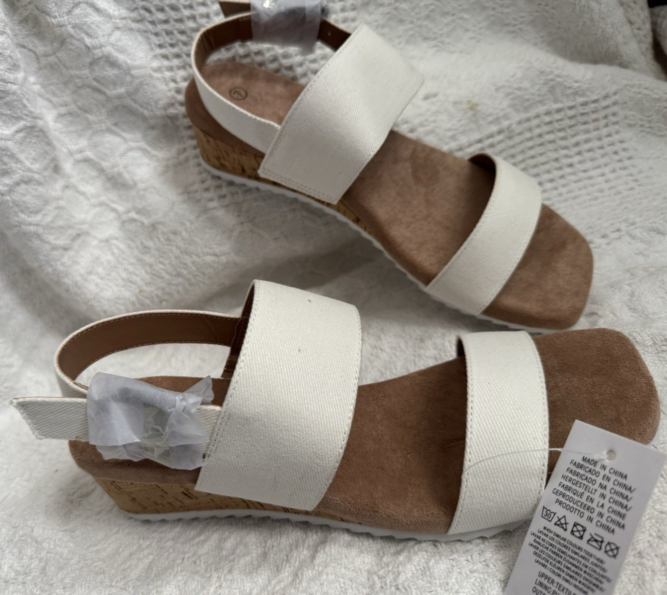 MySoft Women’s Cork Wedge Sandals 2″ Low Heel Open Toe Ankle Strap Size 7 White