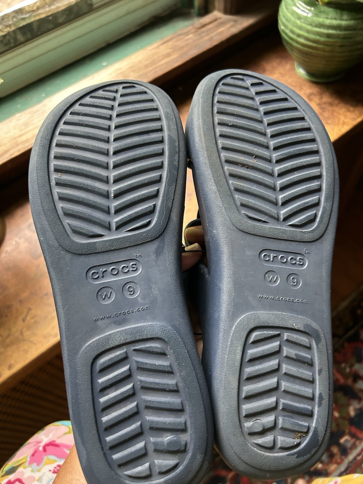 CROCS Monterey Diamante Wedge Slide Sandal Women’s Size 9 Navy Sage Summer