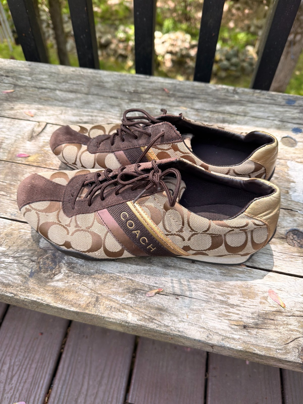 Coach Jayme Sneakers Womens Size 9 Brown Signature C Canvas Leather Shoes