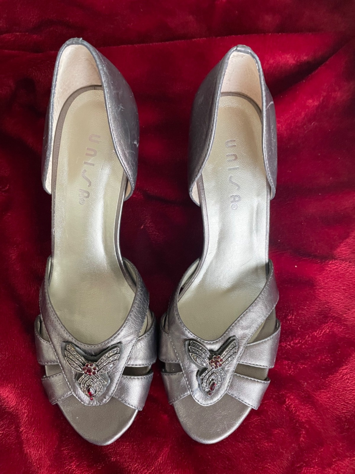 UNISA Shoes open toe Heels color Pewter Size M New.