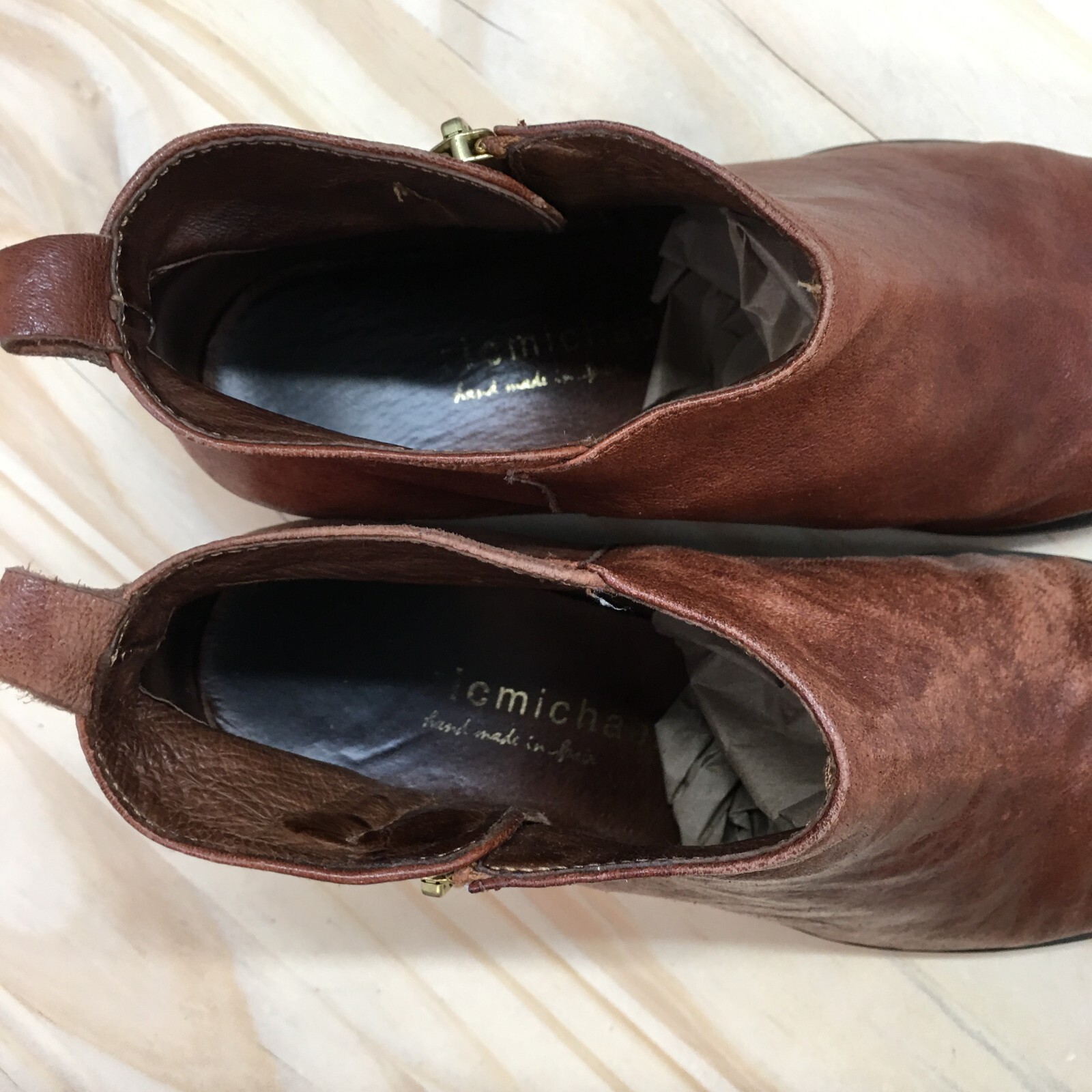 Eric Michael Boots Womens 36 London Ankle Booties Brown Leather Side Zip Heels