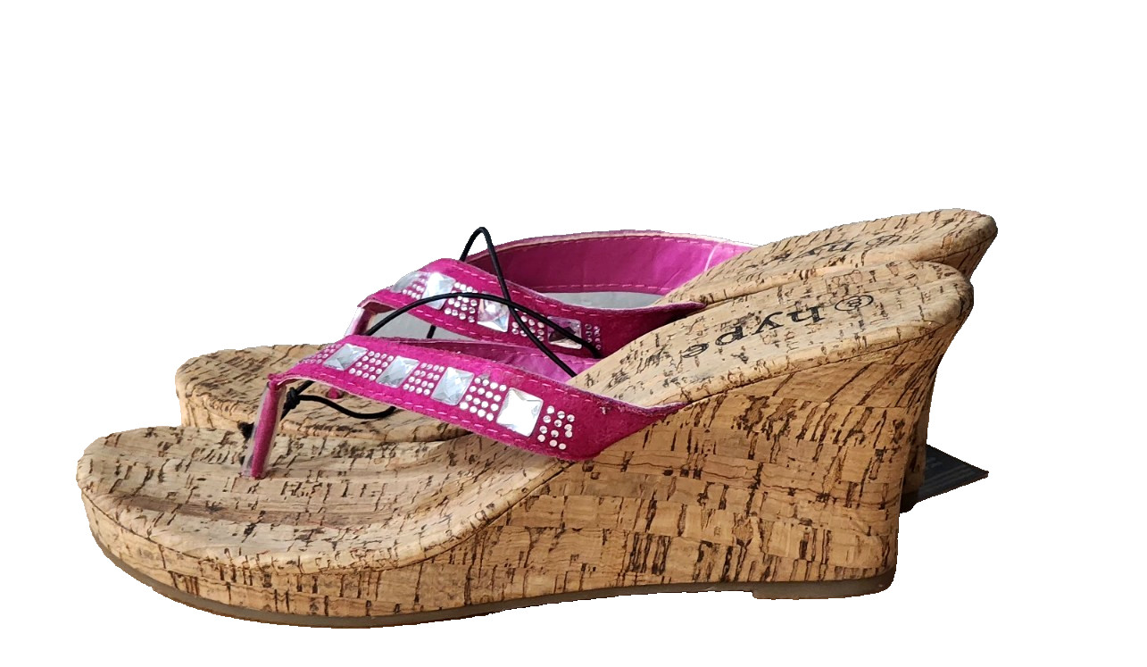 NEW Hype Womens Cork Wedge Sandals Size 8 Pink/Brown 3.25″ High Heel