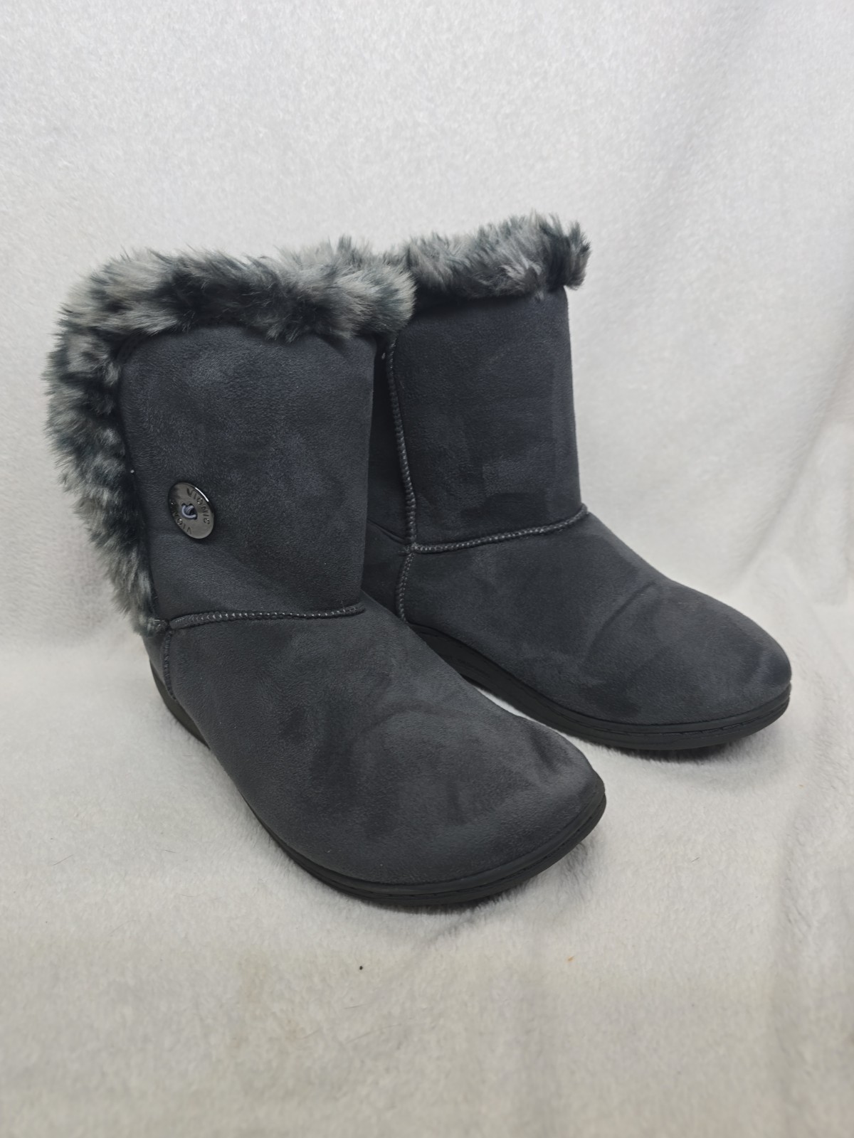 Vionic Fairfax Boots Dark Gray Furry Cozy Women’s 7M Slip On NEW $149