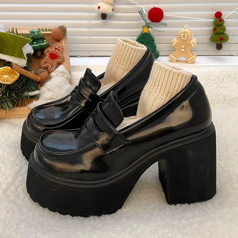 Women’s Retro Mary Jane Platform Pumps Chunky High Heel Solid Color Dress Shoes