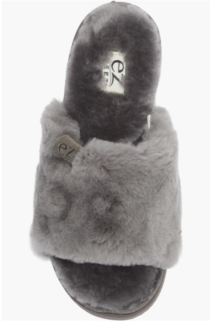 EZ Feet Genuine Shearling Plush Slip-On Slippers – Women’s US 10 (Grey)