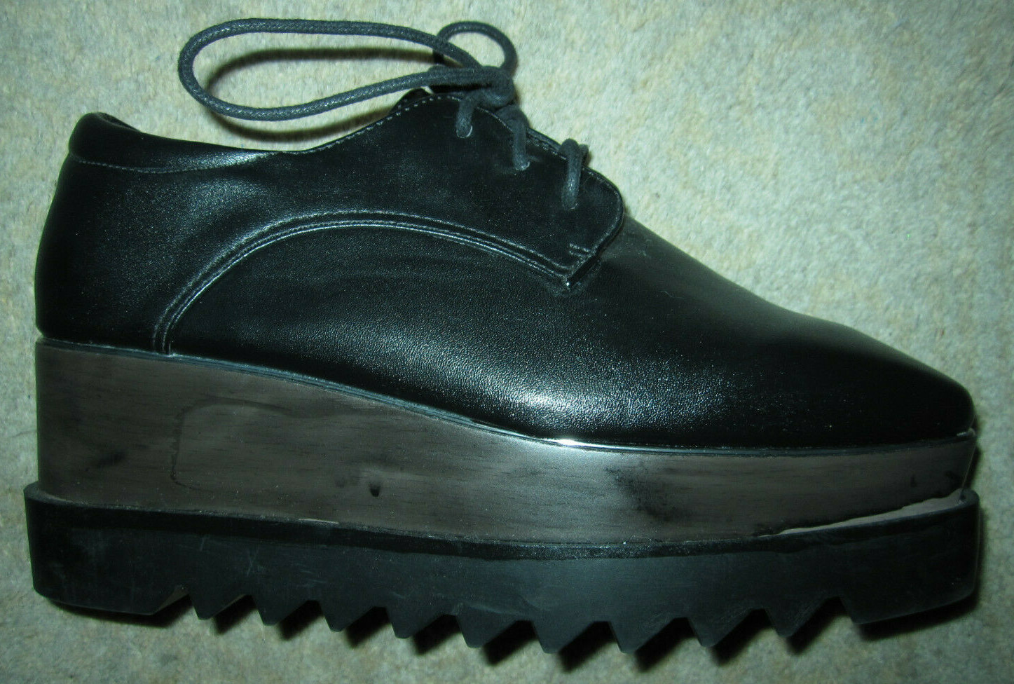 NEW Daiyaer black leather lace-up chunky sole platform sneakers, size EU 39 US 8