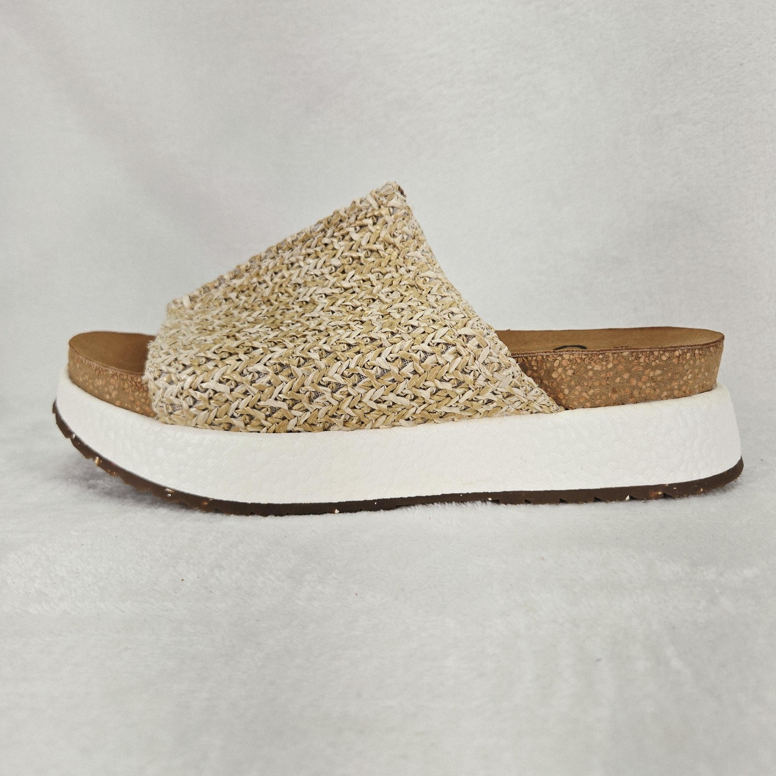 OTBT Wayside Sandals Womens 7.5 Beige Woven Platform Slide Wedge Casual