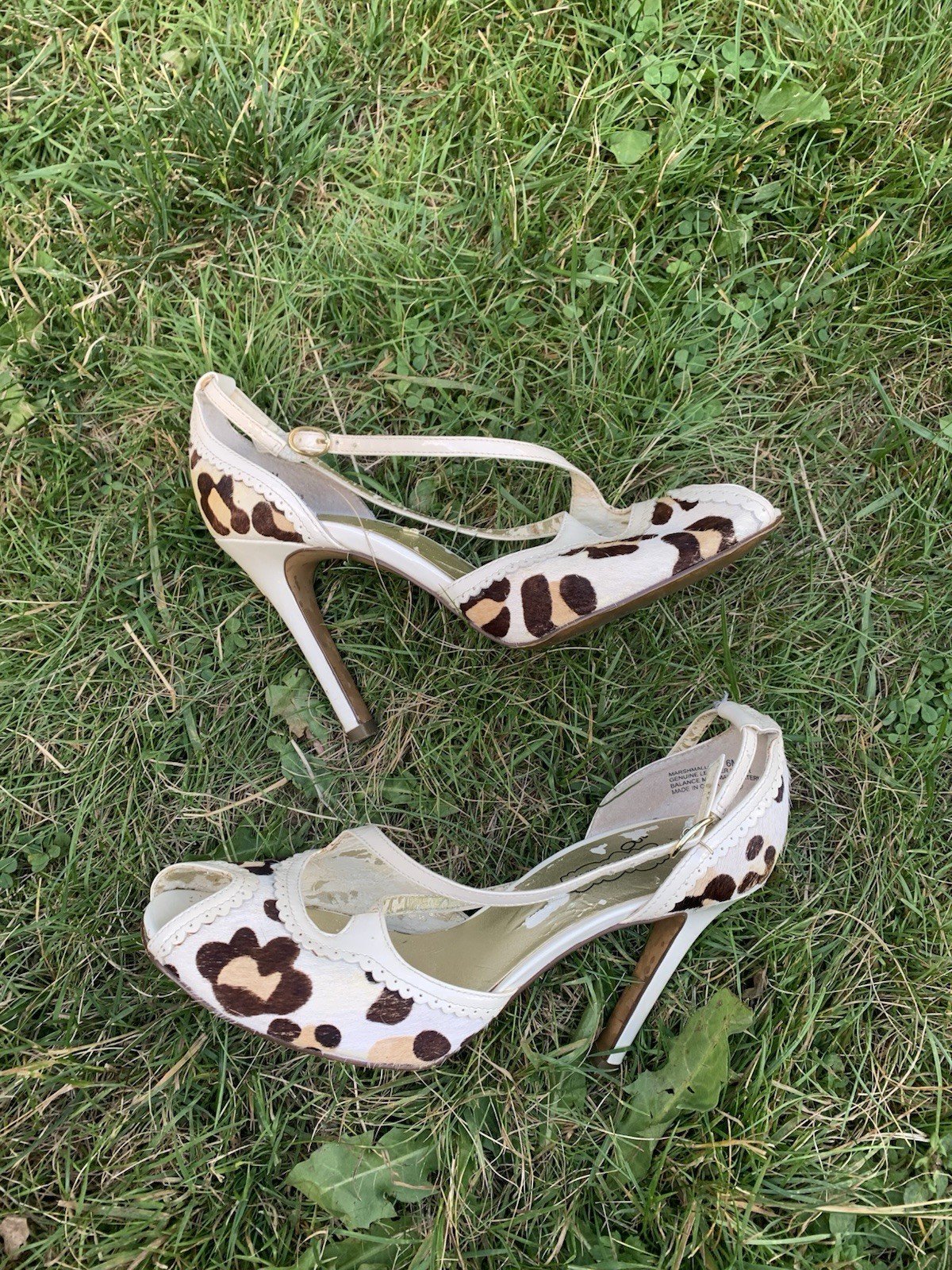 Oh…Deer! Women’s Ivory Brown Leather Animal Print Peep Toe Pumps 6