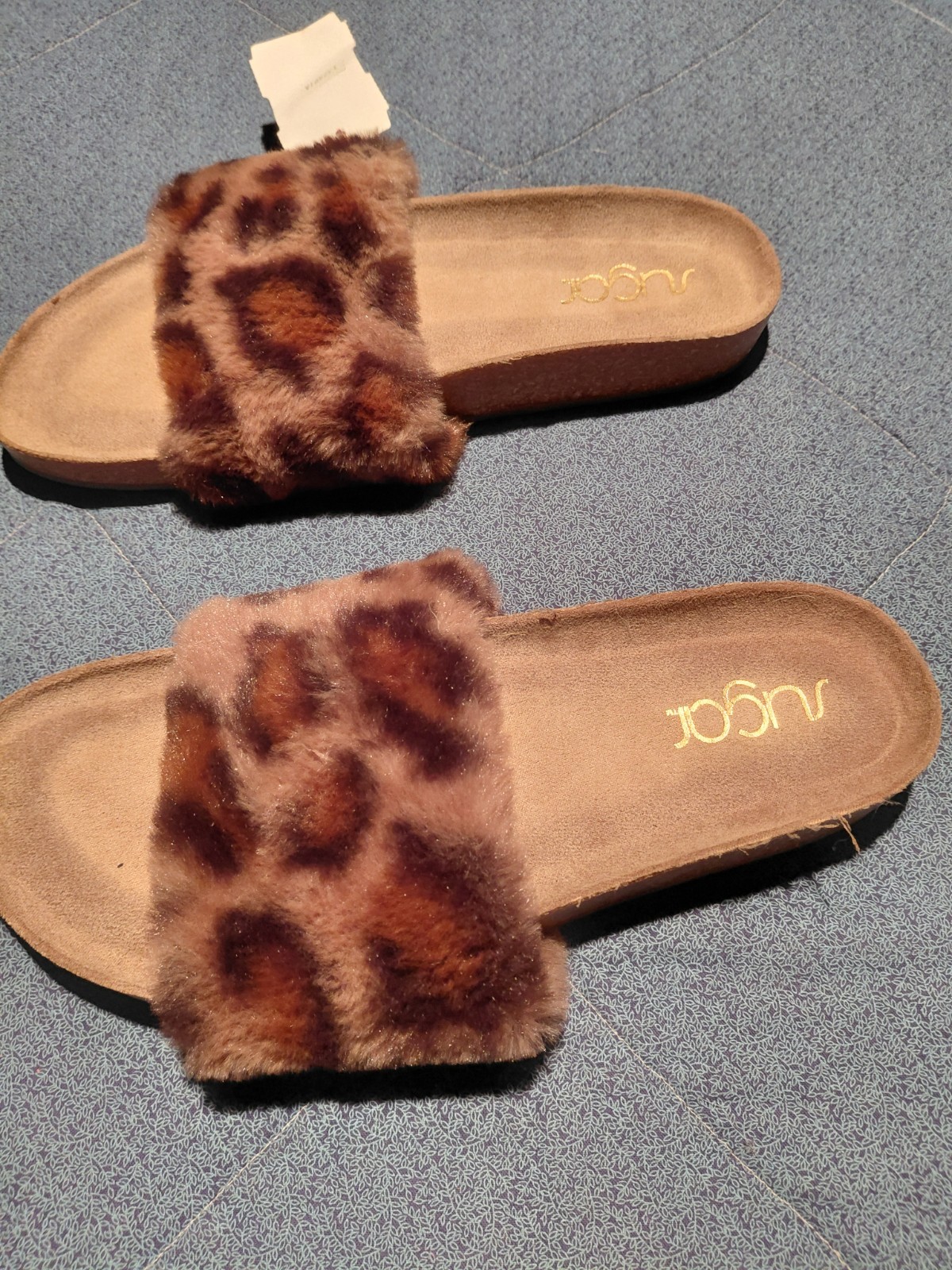 Sugar Women’s Faux Fur Leopard Print Slide Sandals – Size 7 (NWT)