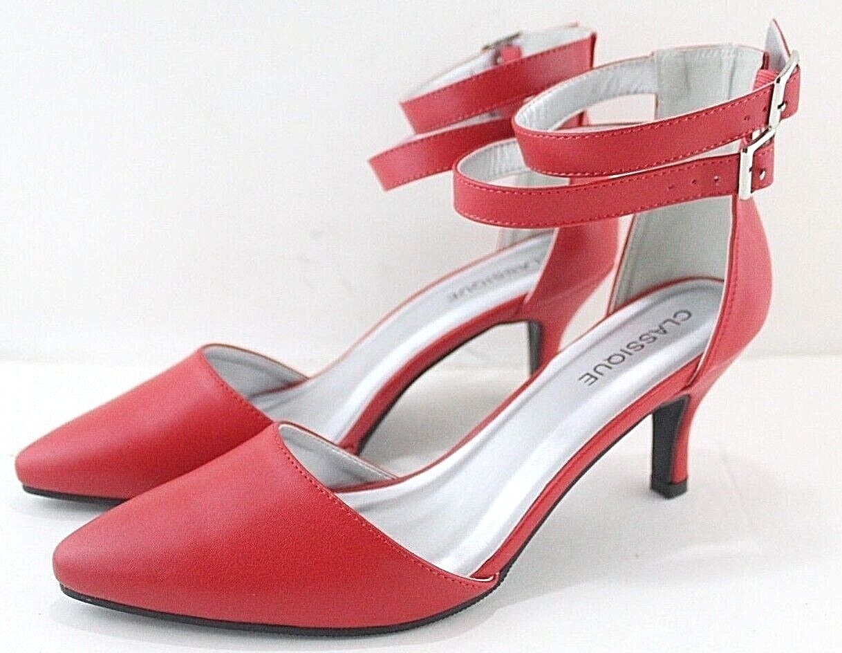CLASSIQUE WOMENS CAMLO multi sizes 2.5 in HEEL DRESS SHOES red faux leather NEW