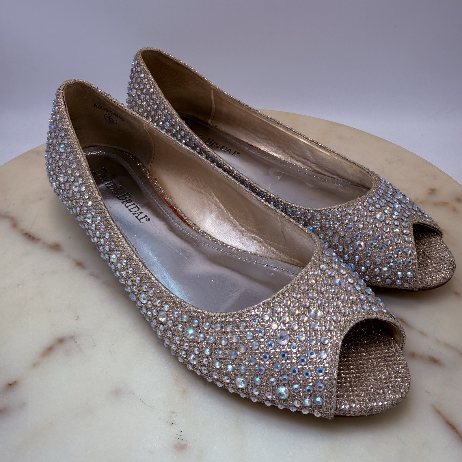 David’s Bridal AJustin10 Flats Women Size 6 Slip On Open Toe Rhinestone Wedding