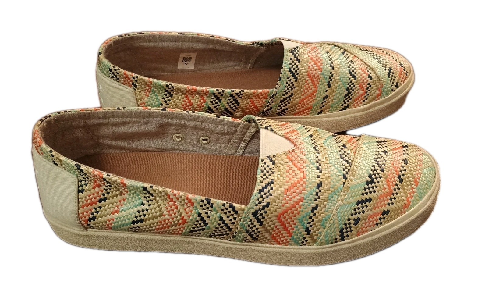 TOMS Woven Geometric Aztec beige orange blue Slip On Shoes Sneakers EUC Sz 11