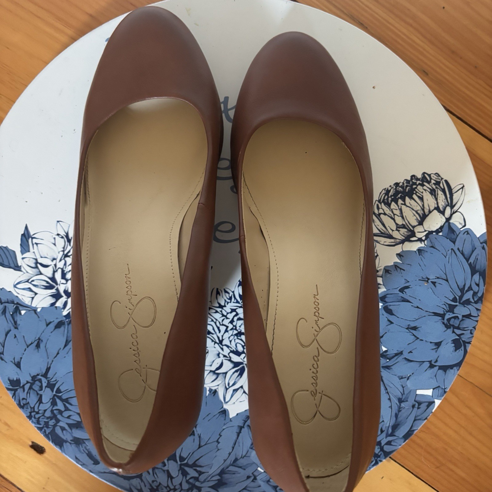 Jessica Simpson Sampson Wedge Pumps Brown Faux Leather Women’s Size 10 Round Toe