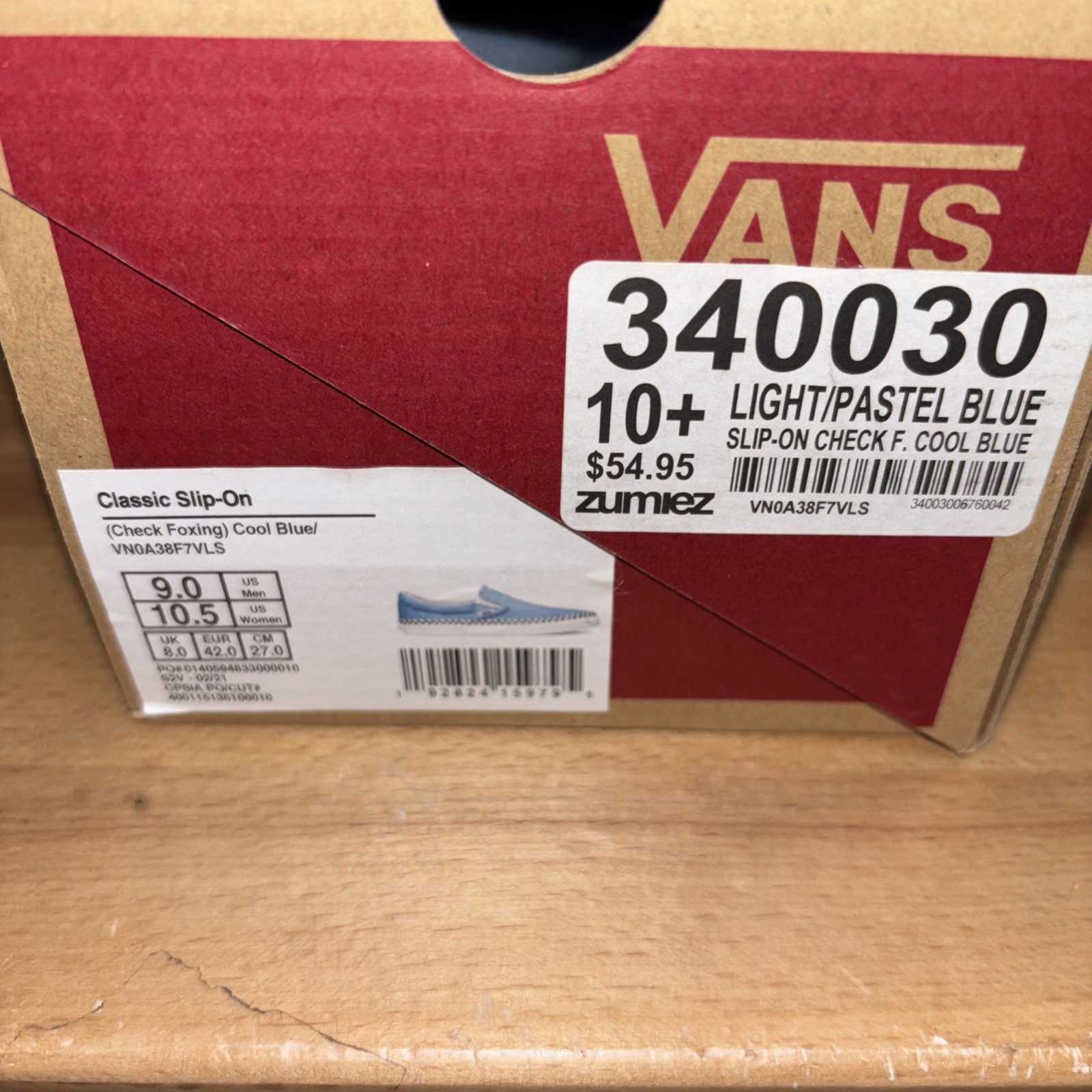 Vans Slip On mens Size 9 womens size 10.5 Cool Blue Check