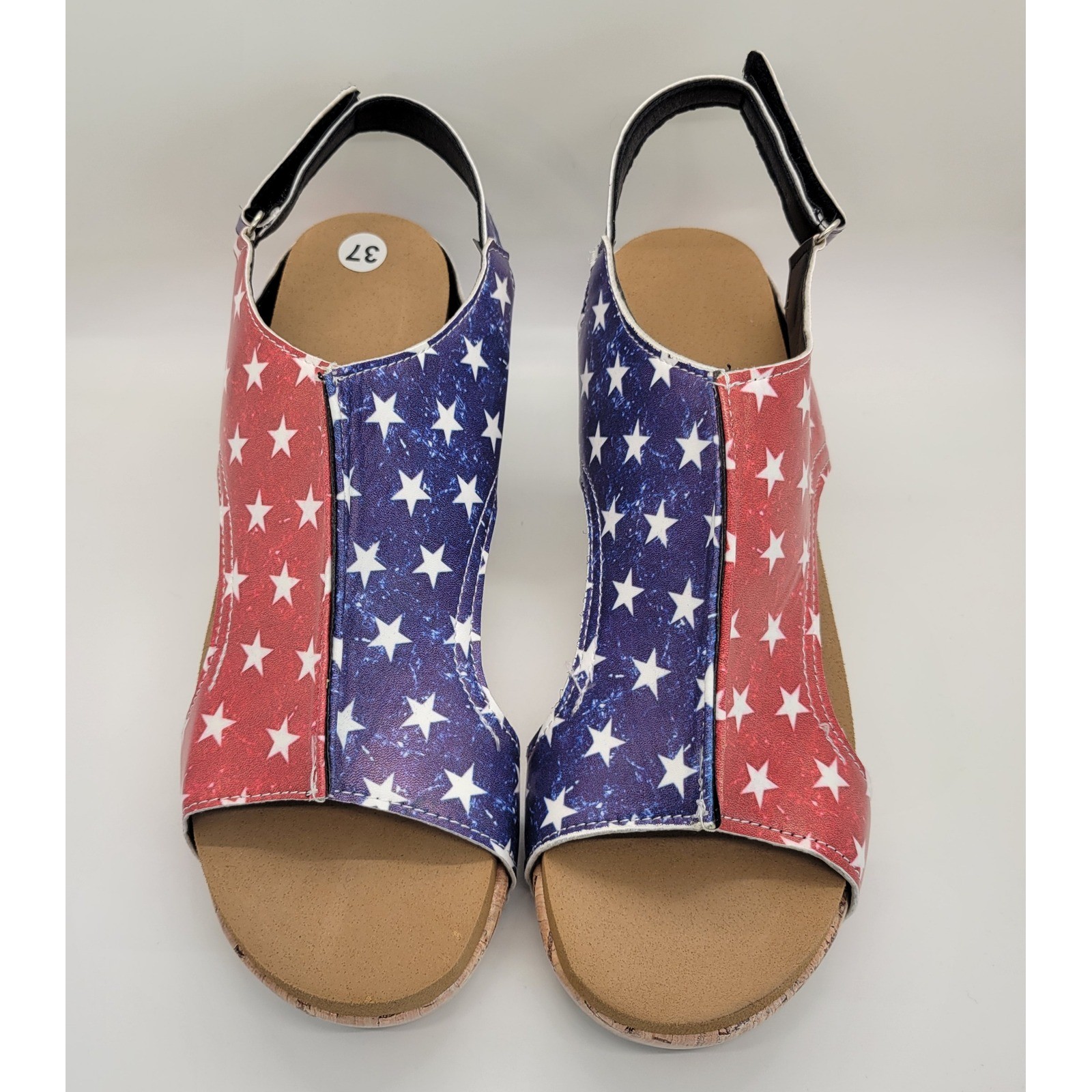 Women’s American Flag Wedge Sandals EU 37 US 6 Patriotic Cork Platform Slingback