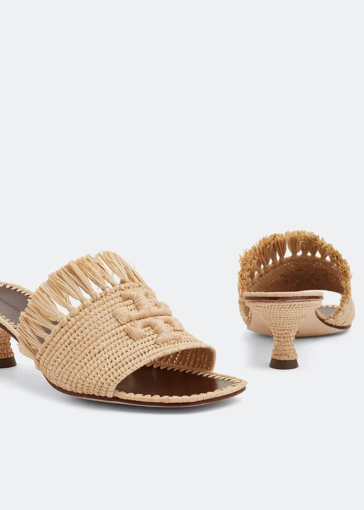 TORY BURCH Raffia Kitten Heels Slides Natural Eleanor 7M FREE SHIPPING!!