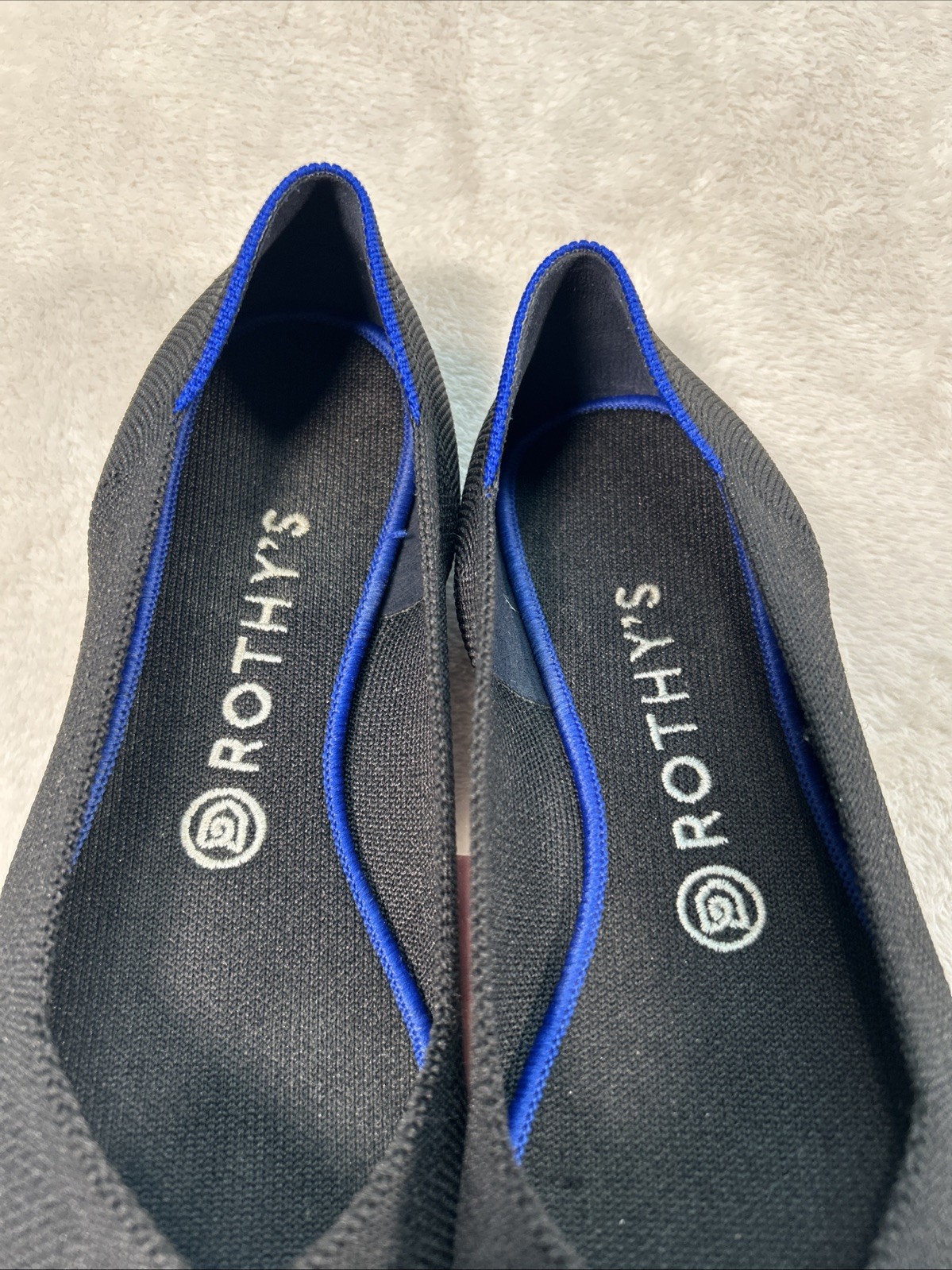 Rothy’s The Point Flats Black Blue Trim Knit Recycled Shoes Women Sz 9