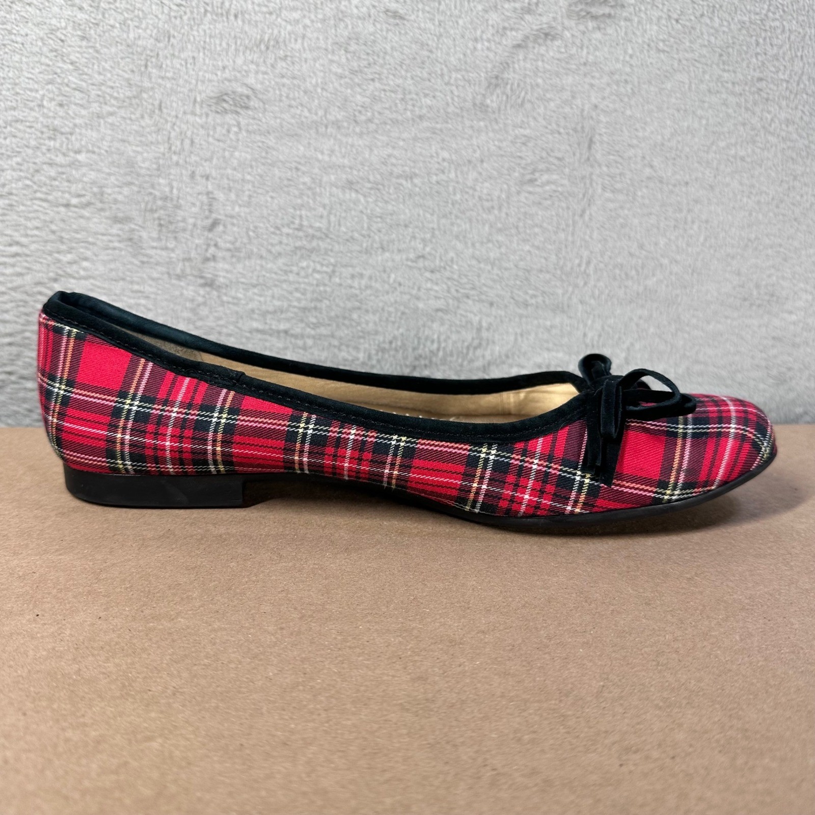 L.L. Bean Ballet Flats Women 8M Red Plaid Stewart Tartan Bow Preppy Holiday