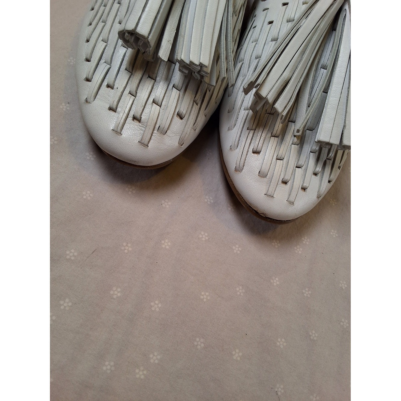 Johnston & Murphy White Tassel Woven Leather Loafers