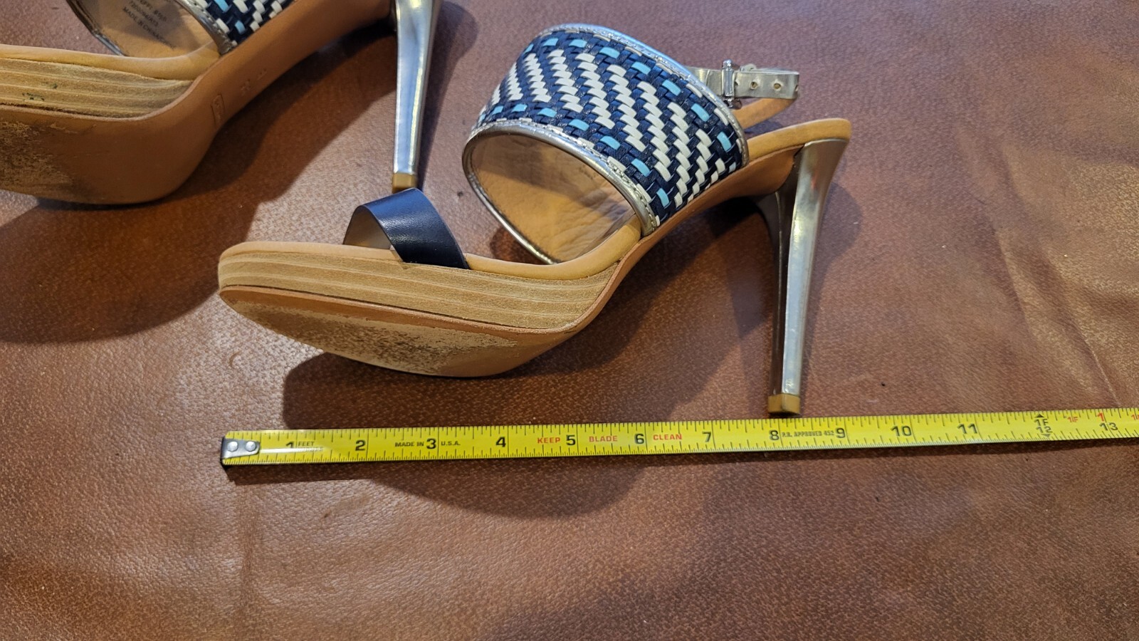 Coach Steffi Blue Tan And Silver Slingback sandal Pump SZ 9.5 4″ HEEL, EUC!