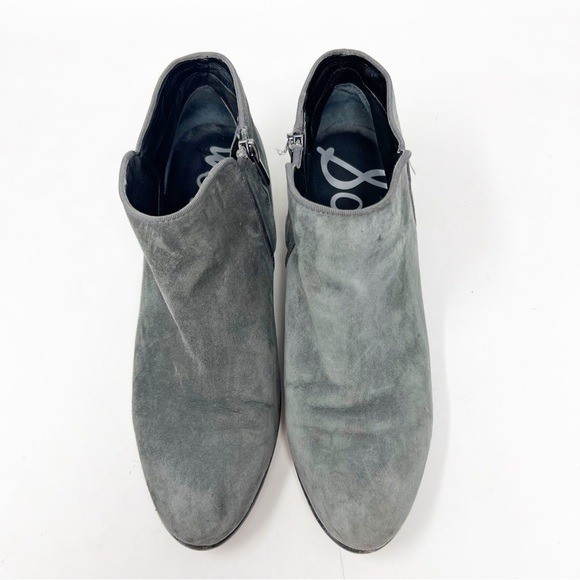 SAM EDELMAN GRAY SUEDE LOW TOP SIDE ZIP PETTY BOOTIES BOOTS WOMENS SZ 9