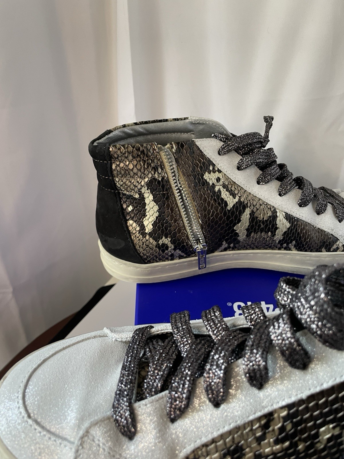 P448 Women’s High top Sneakers Faux Snake Skin Made In Italy Pics Wear Details