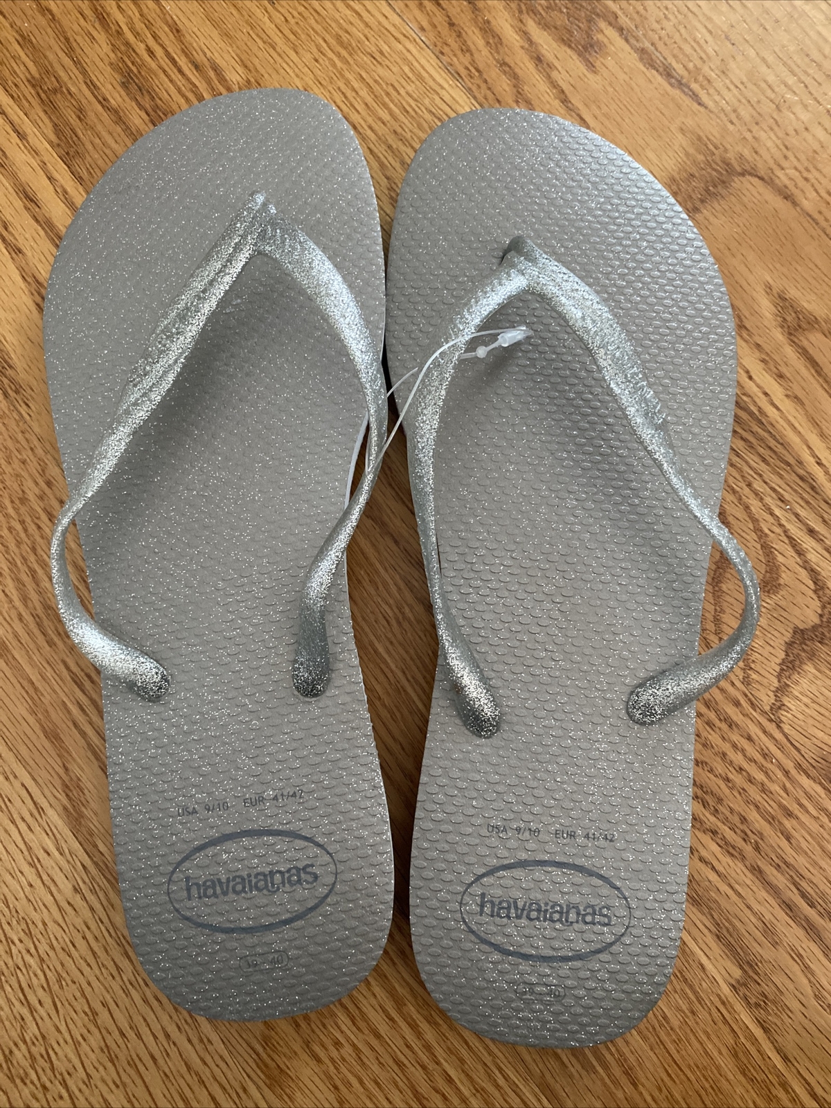 HAVAIANAS SLIMS 41/42 USA SIZE 9/10 ICE GRAY WITH METALLIC GLITTER
