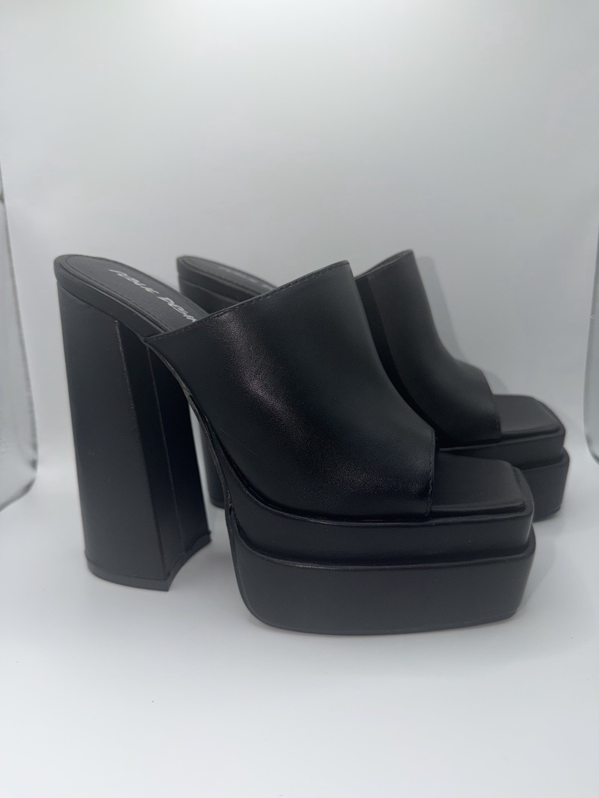 Public Desire Black Chunky Platform Mule Heels Size 5