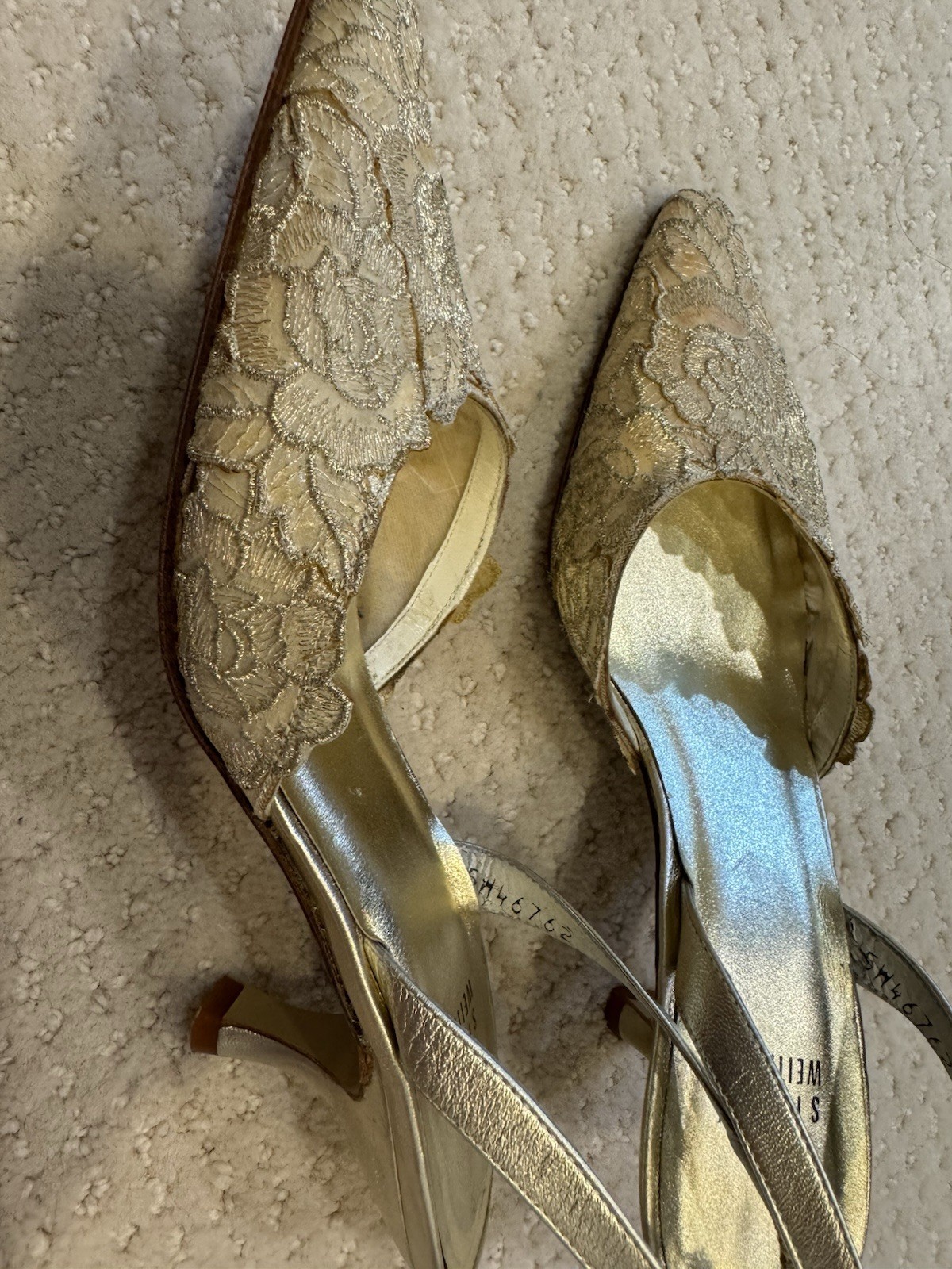 Gold Lace Stuart Weitzman Slingback Shoes Size 6