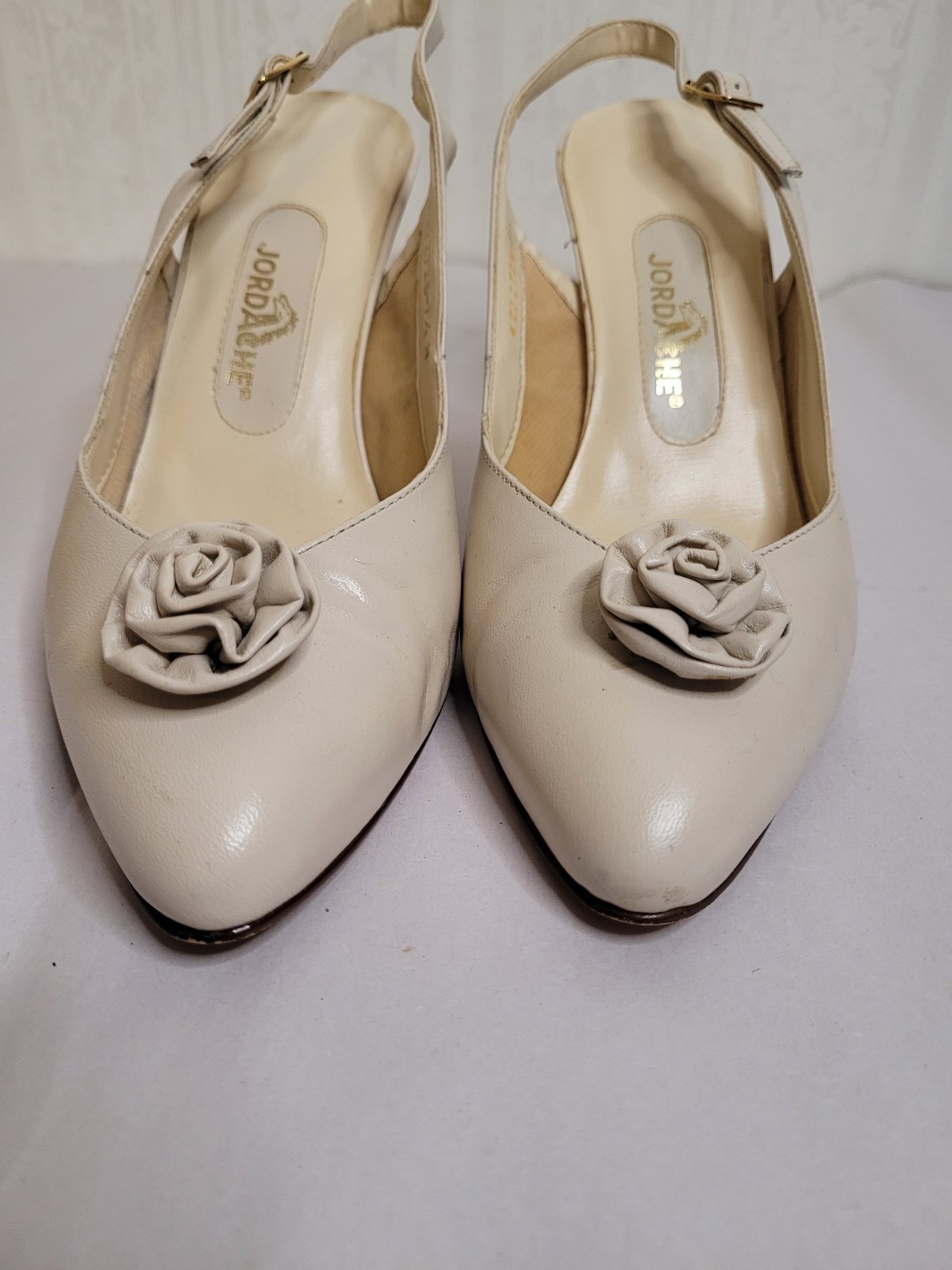 Vintage Jordache Slingback Floral Rosette Retro Dressy Leather Pumps Size 8.5