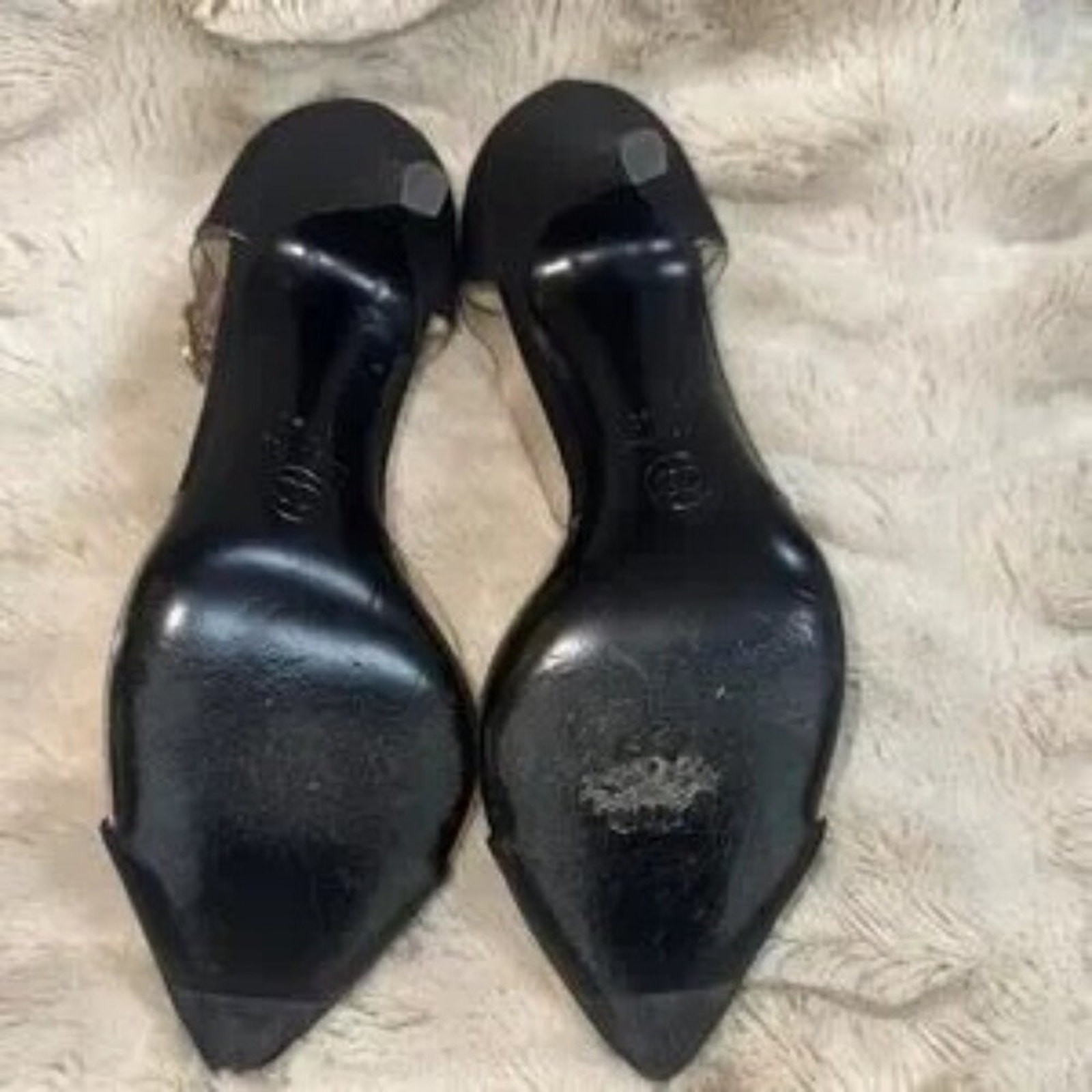 CHANEL Black & Transparent Ankle Strap Heels Size 37.5/ US 7 Made In Italy