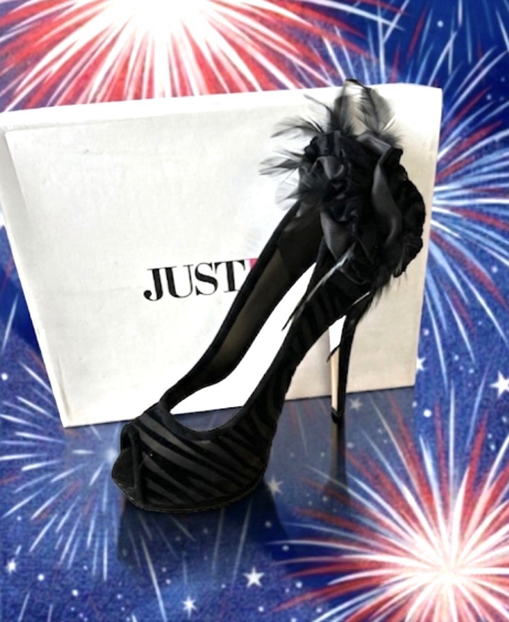 Stiletto Zebra Feather Shoe Sexy 6″ Platform Heels Peep Toe Sz 9