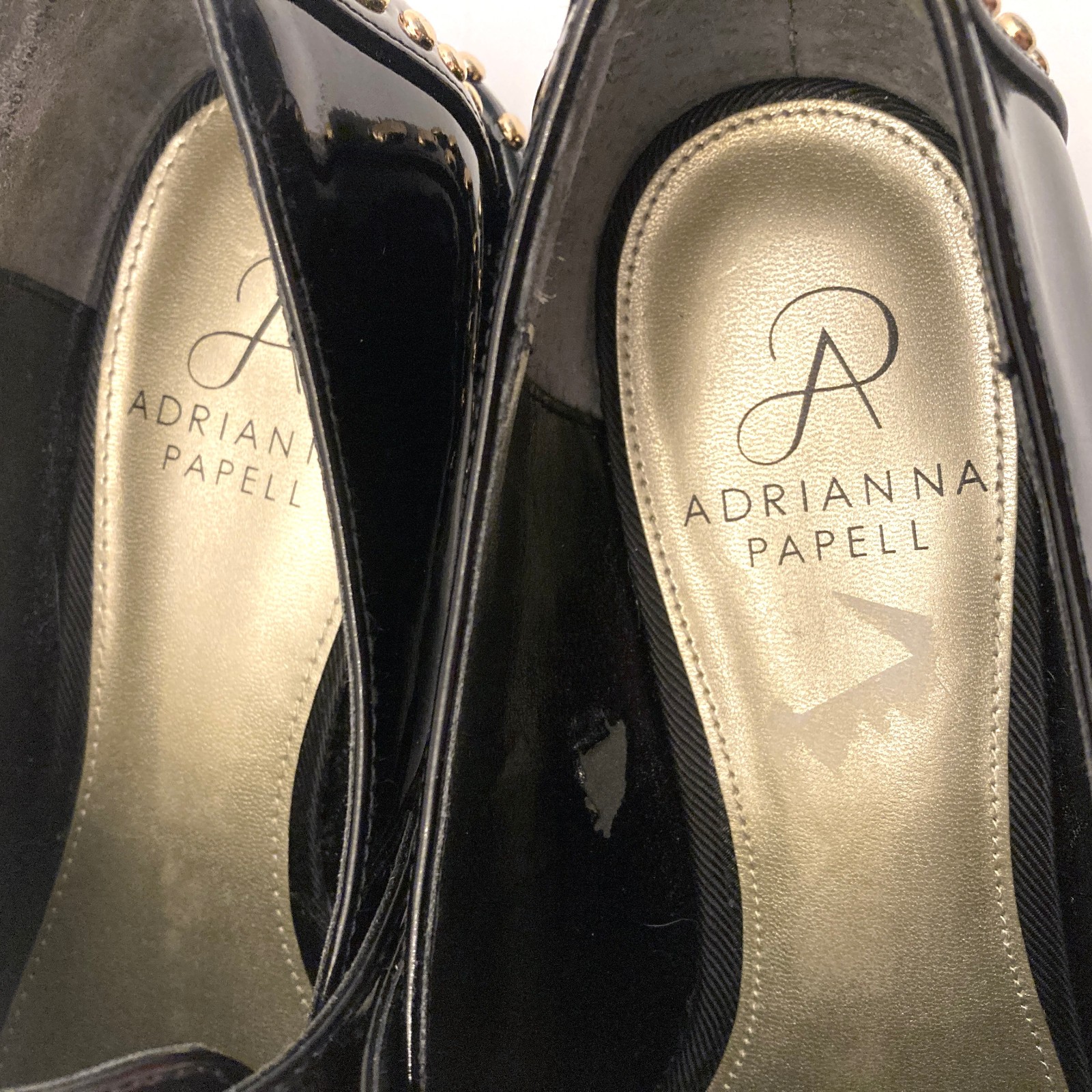 Adrianna Papell Womens 7M Pierce Monk Strap Loafer Black Patent Leather Studs