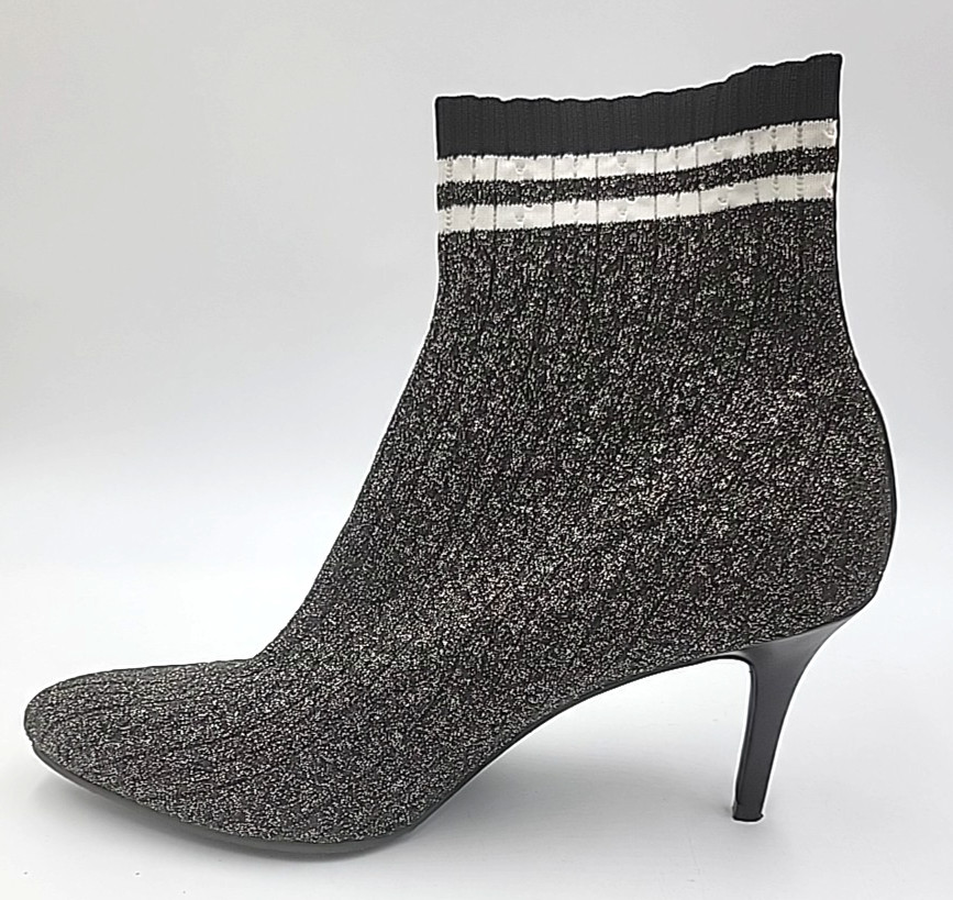 New Stuart Weitzman Waverly Sock Boots Ankle Black Gold Stretch Women’s 10M