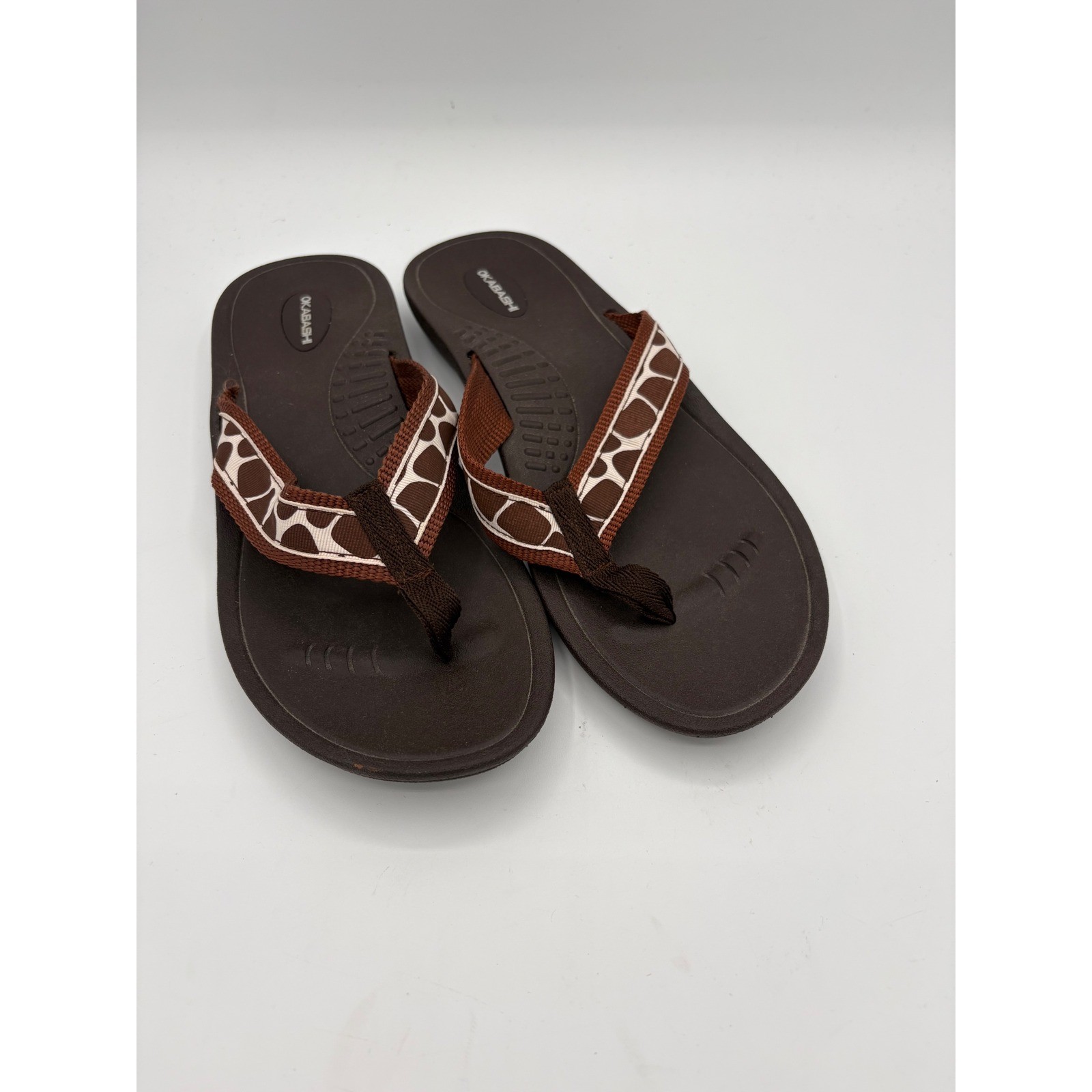 Okabashi Womens Brown Giraffe Animal Print Flip Flop Sandals Size L 9-10 USA