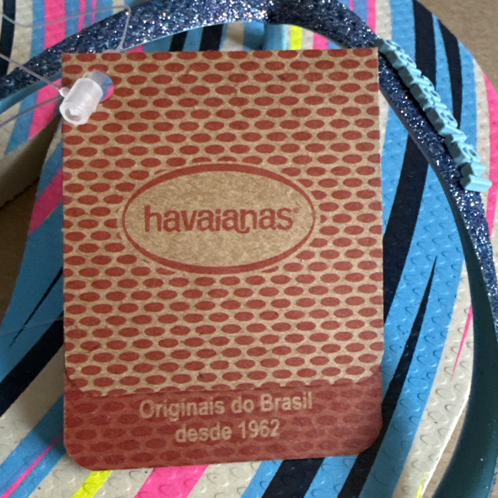 Havaianas Slim Multicolor Stripes Glittery Blue Straps Flip Flops EU 41/42 – New